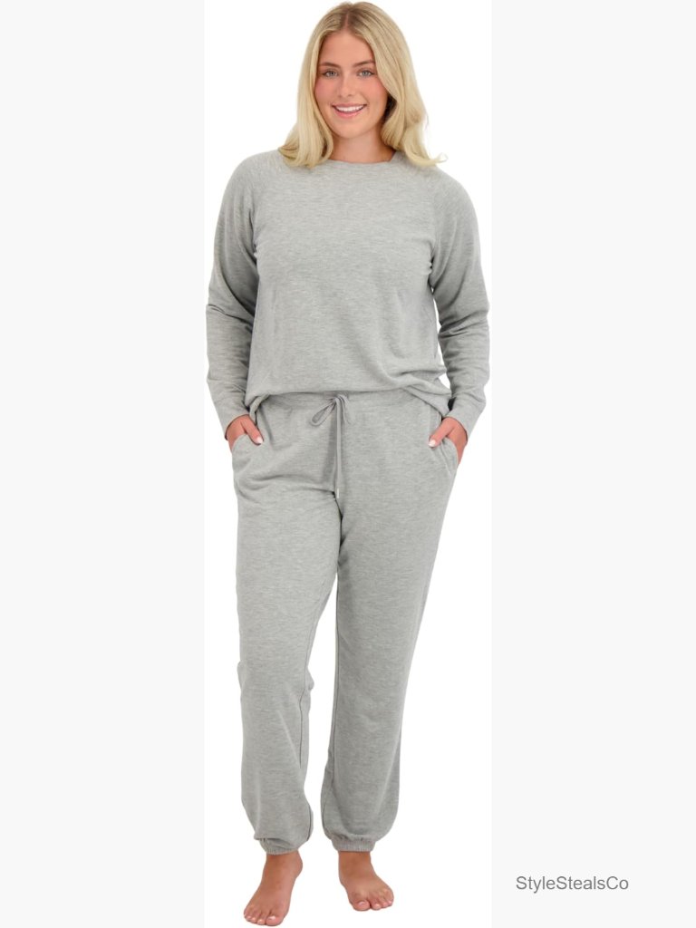 French Terry Jogger Lounge Set 2-Piece Pullover Pants Travel Sweatsuit